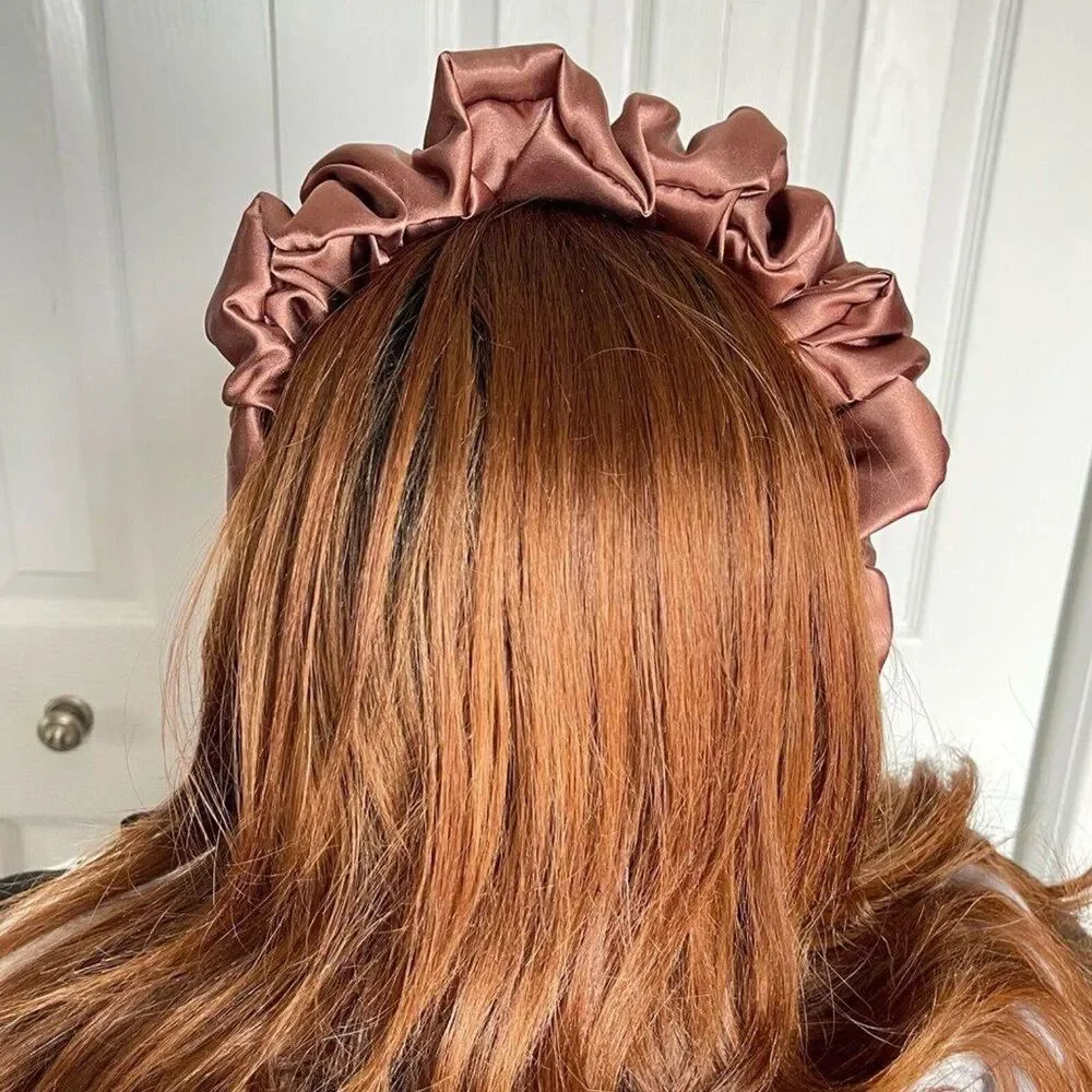 Brown Satin Headband wrap scrunched For Women Pleated design
